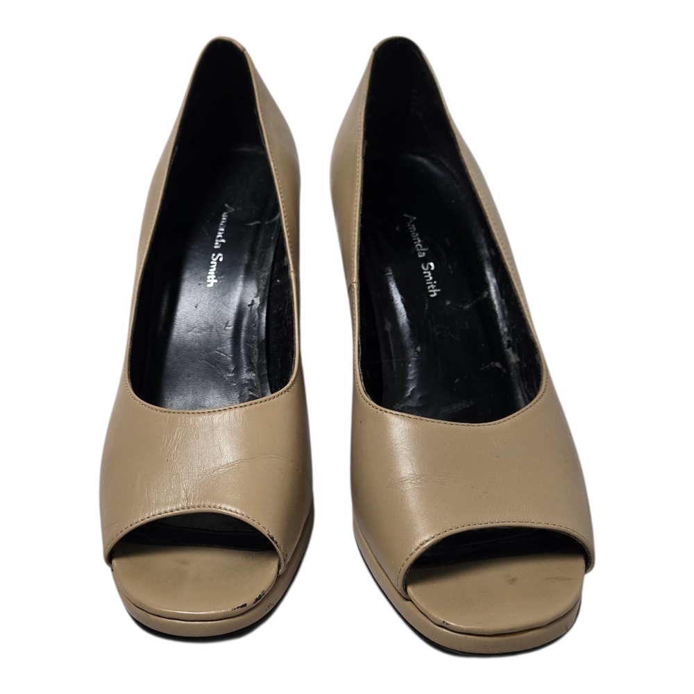 Amanda Smith Women's Tan Peep-Toe Heels